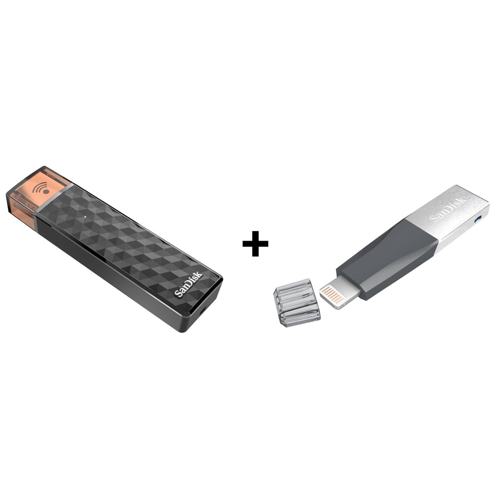 Sandisk SDWS4128GG46 Connect Wireless Flash Drive 128GB + Sandisk Ixpand Mini Flash Drive 64GB SDIX40N064GGN6NN