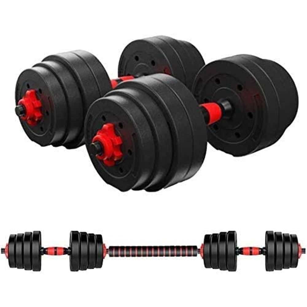 Ultimax Dumbbell And Barbell Set Weightlifting Fitness Black Cement Steel Rubber Adjustable Dumbbell With Connecting Rod/barbell Set 2 In 1-40kg