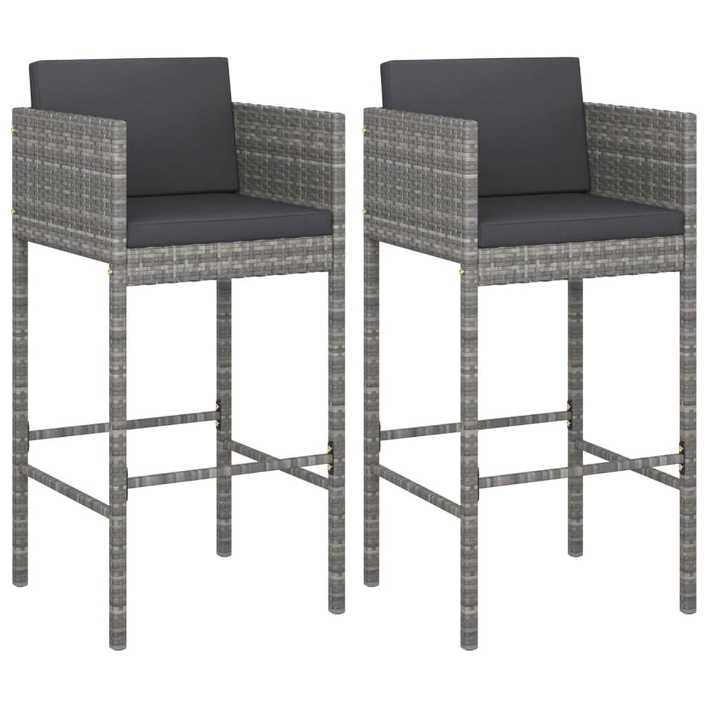 Vidaxl Bar Stools 2 Pcs With Cushions Grey Poly Rattan Vidaxl Bar Stools 2 Pcs With Cushions Grey Poly Rattan
