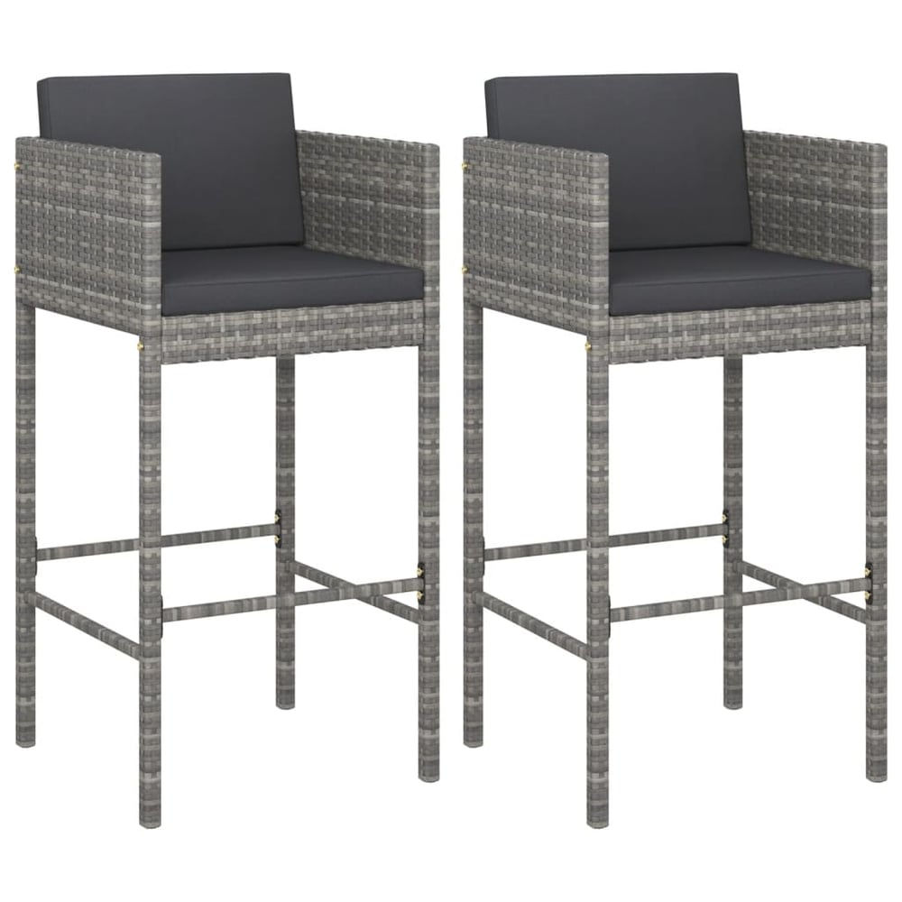 Vidaxl Bar Stools 2 Pcs With Cushions Grey Poly Rattan