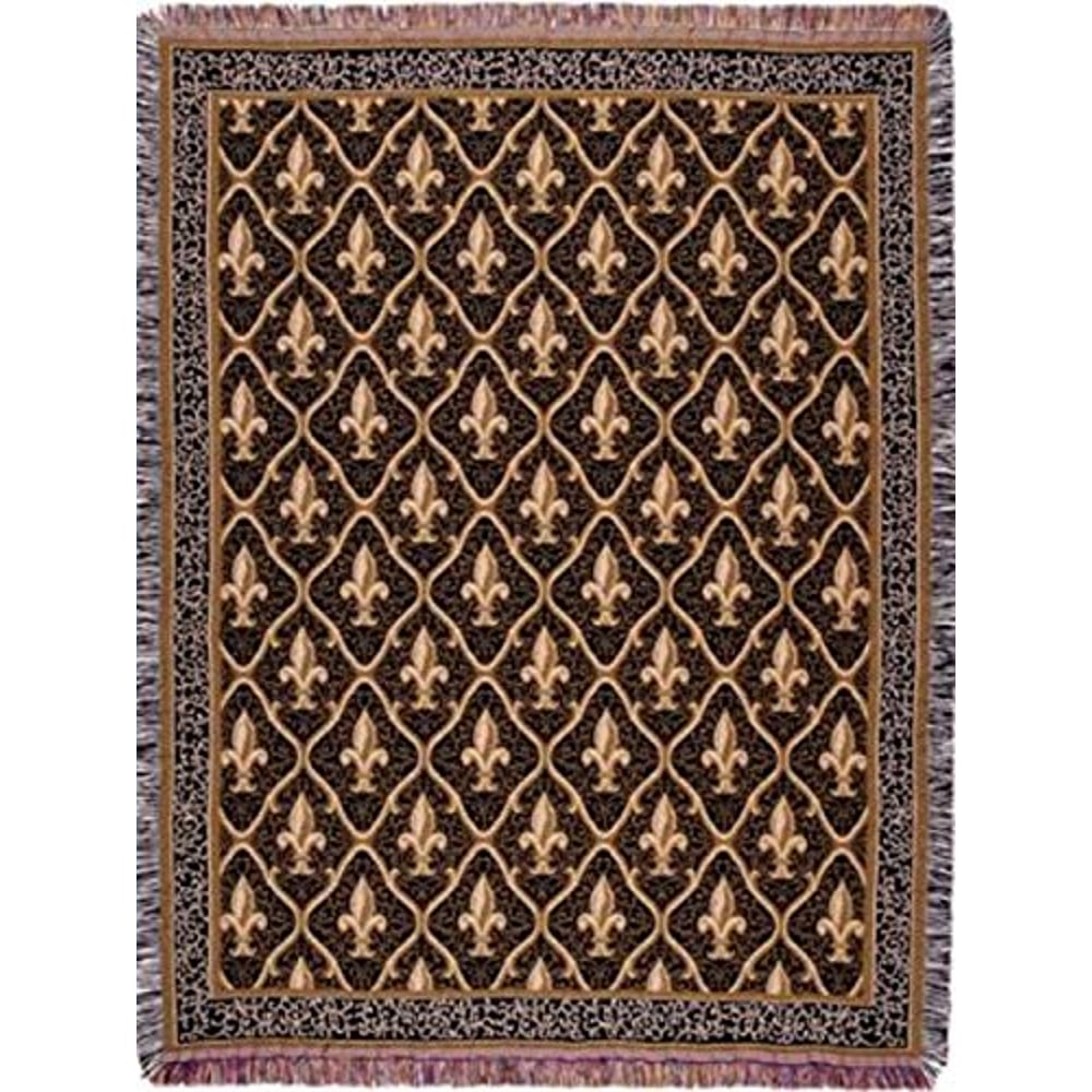 Simply Home Black Traditional Fleur De Lis Tapestry Throw Blanket 50