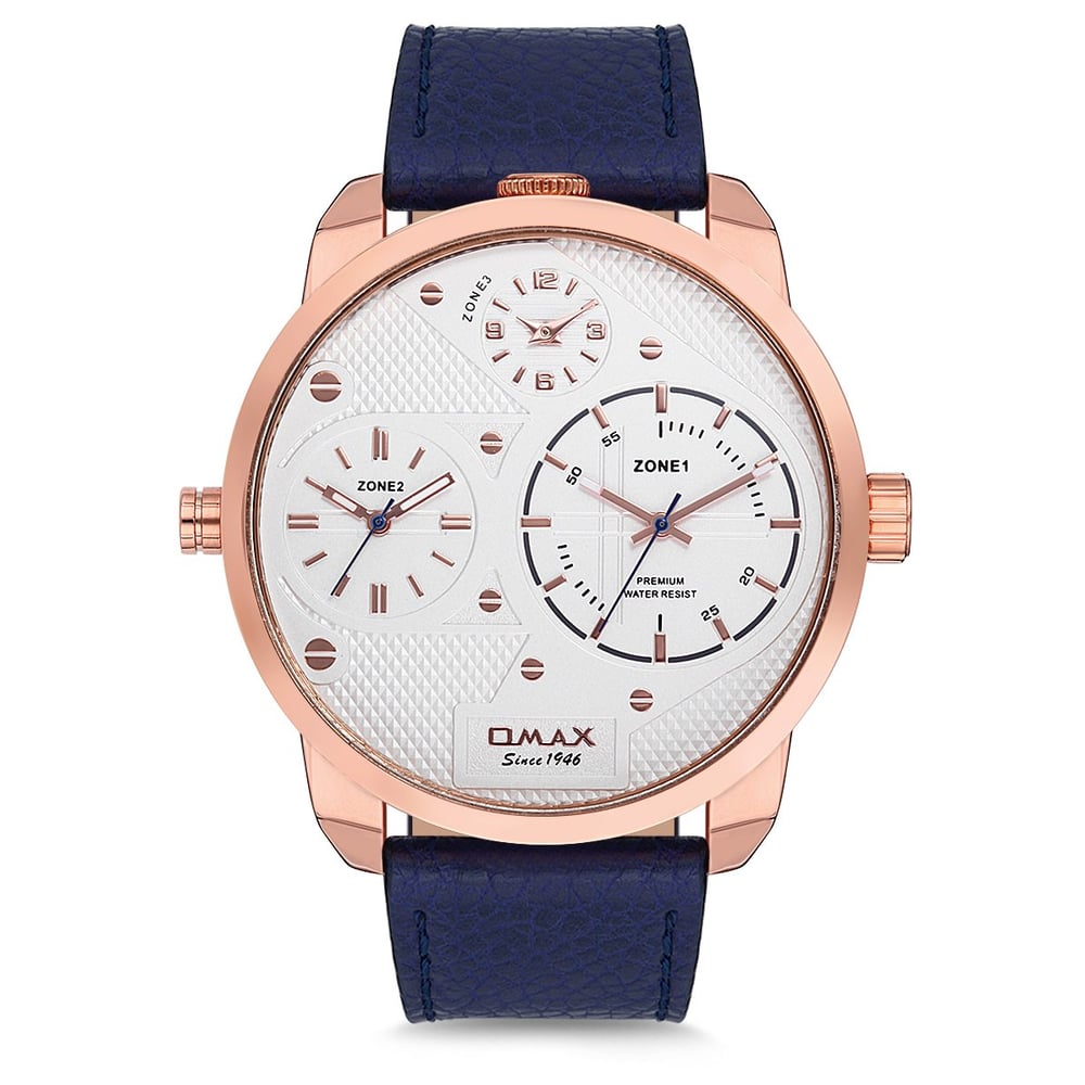 Omax Triple Time Series Blue Leather Analog Watch For Men TT01R64I Omax Triple Time Series Blue Leather Analog Watch For Men TT01R64I
