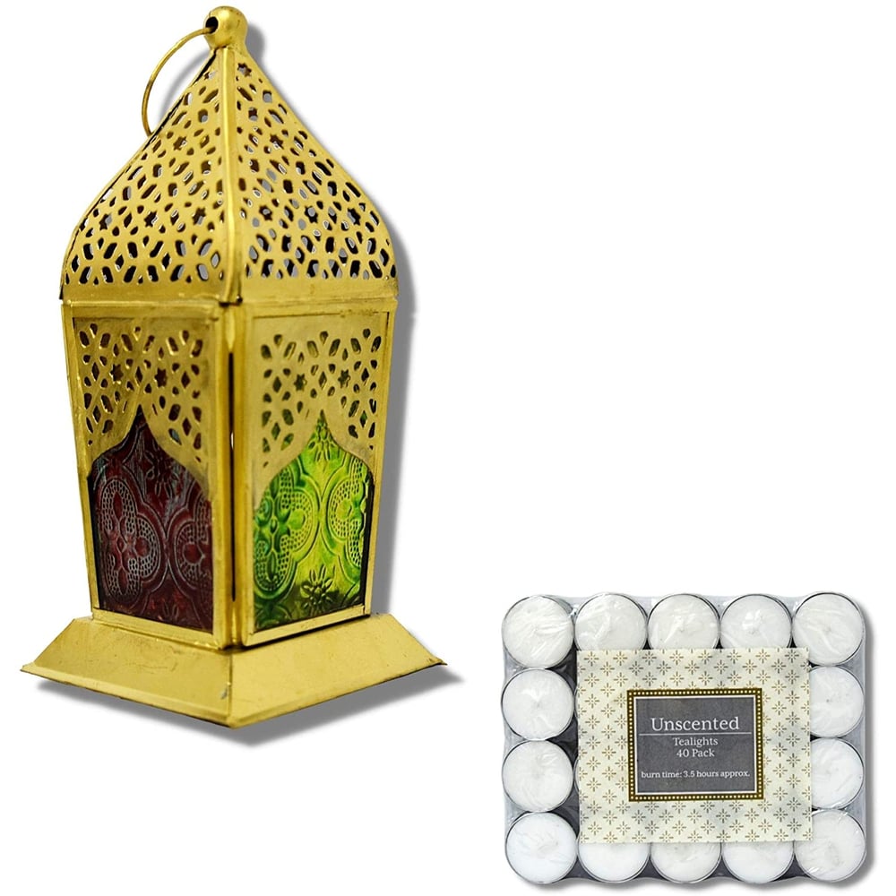 Ramadan Arabic Style Eid Mubarak Lights Hanging Decorative Candle lantern Lamp for wall Hanging Lantern for outdoor and Patio decor, IGL-1112 with 40pcs Unscented Tea Light Candles Ramadan Arabic Style Eid Mubarak Lights Hanging Decorative Candle lantern Lamp for wall Hanging Lantern for outdoor and Patio decor, IGL-1112 with 40pcs Unscented Tea Light Candles