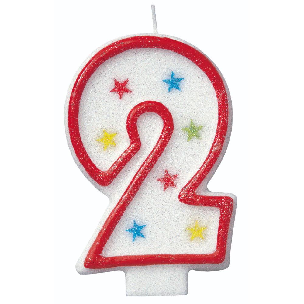 Unique- Numerical 2 Glitter Candle With Cake Dcor