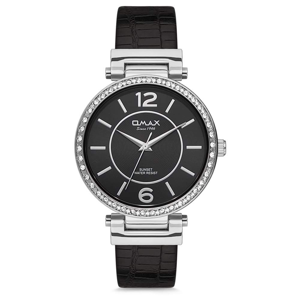 Omax Sunset Series Black Leather Analog Watch For Women SU003P22I