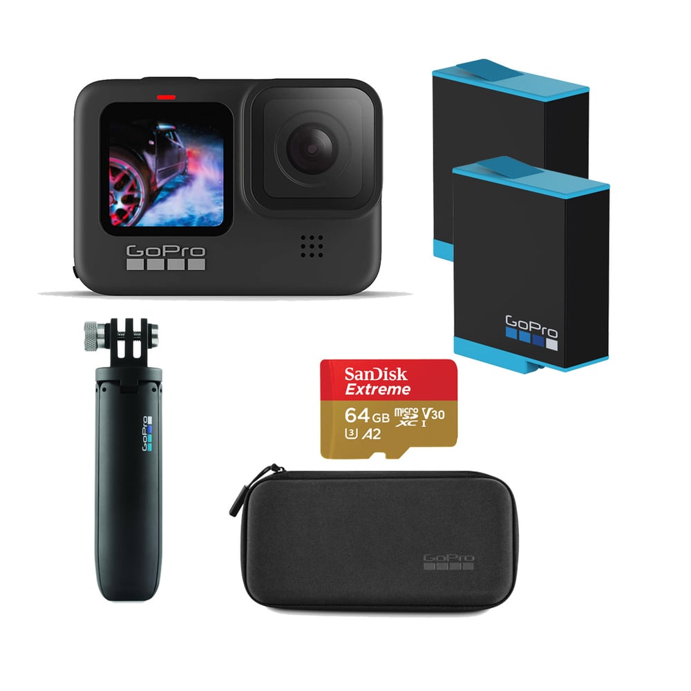 Gopro Hero 9 Bundle With Hard Case + 64 Gb Extreme Memory Card + Gopro Shorty Mini + 2x Batteries