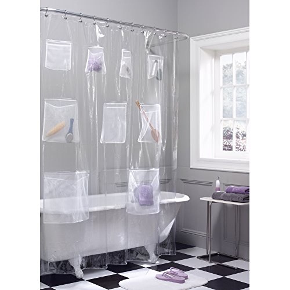 Maytex Quick Dry Mesh Pockets Waterproof Peva Shower Curtain Or Liner, Bath / Shower Organizer, Clear, 70 Inches X 72 Inches Maytex Quick Dry Mesh Pockets Waterproof Peva Shower Curtain Or Liner, Bath / Shower Organizer, Clear, 70 Inches X 72 Inches