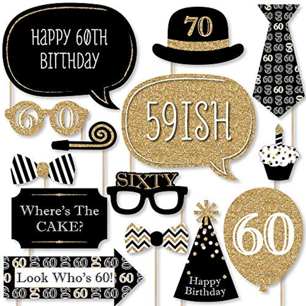 Big Dot Of Happiness Adult 60Th Birthday - Gold - Birthday Party Photo Booth Props Kit - 20 Count Big Dot Of Happiness Adult 60Th Birthday - Gold - Birthday Party Photo Booth Props Kit - 20 Count