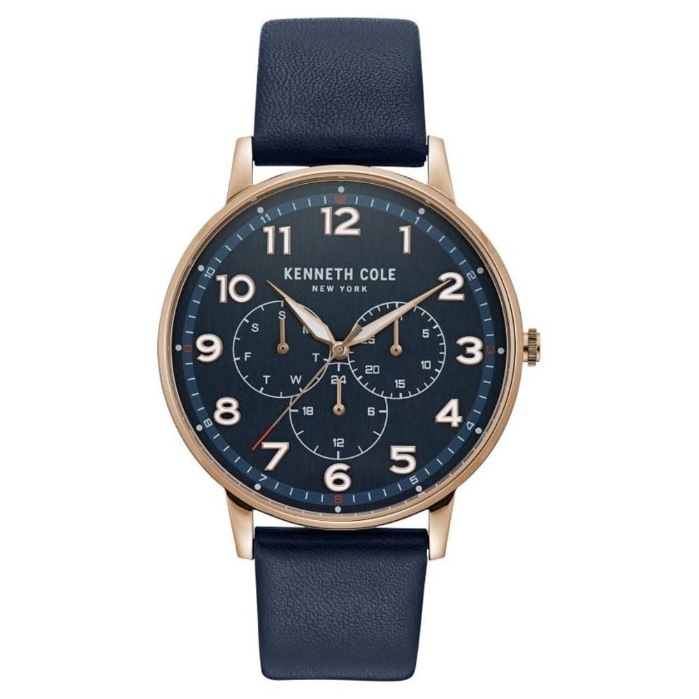 Kenneth Cole KC50801003 Dress Sport Blue Leather Quartz Watch Men