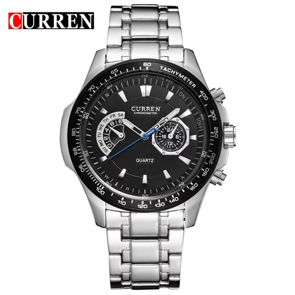 Curren CRN8020S-SLVR/BLK-Casual Stainless Steel Men's Wristwatch
