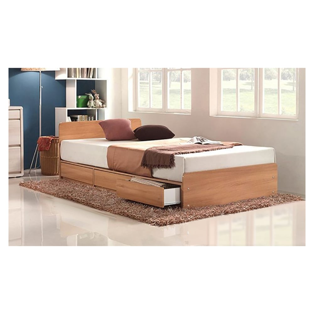 Three-Drawer Storage Super King Bed With Mattress Beige