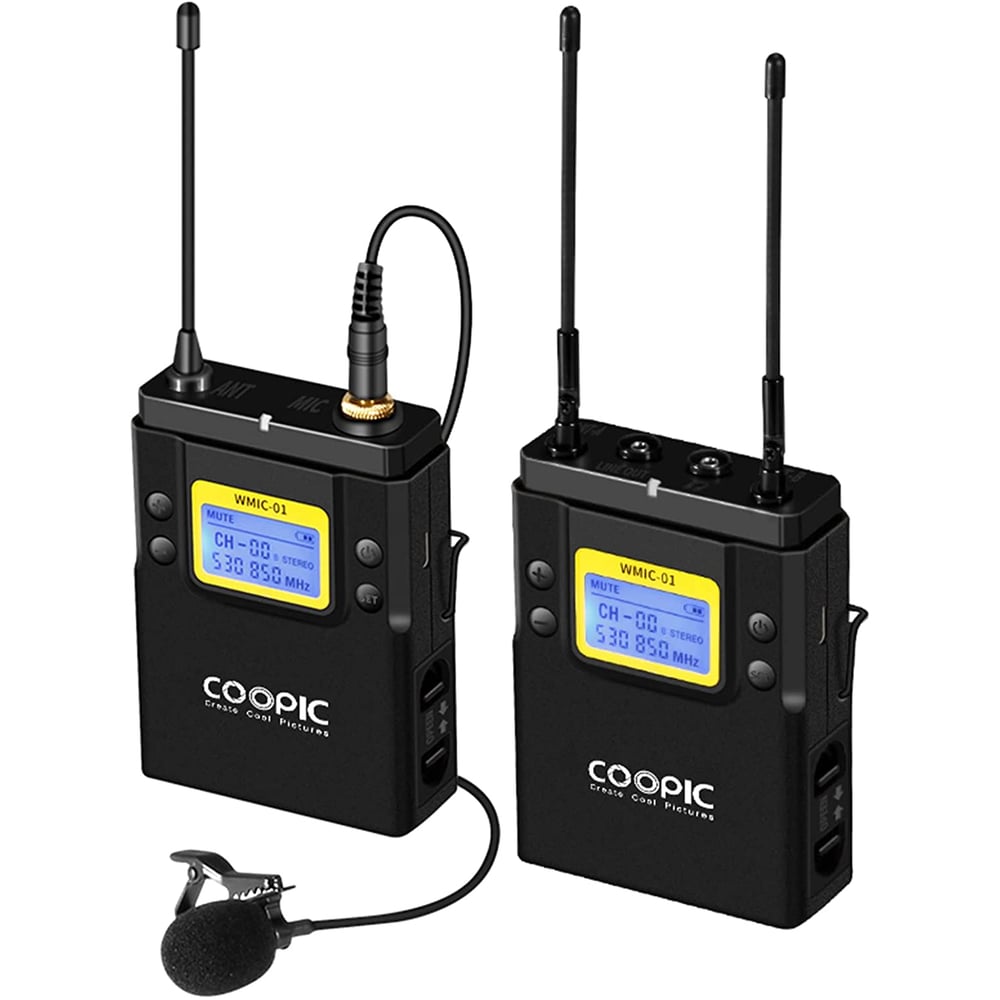 Coopic Uhf Dual-channel Wireless Microphone R1 Receiver And T1 Transmitters System Is Intended For Dslr Video And Field Recording Applications