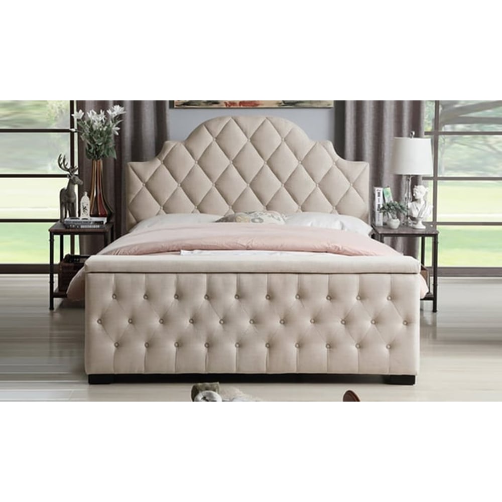 Footboard Storage Bed Super King with Mattress Beige Footboard Storage Bed Super King with Mattress Beige