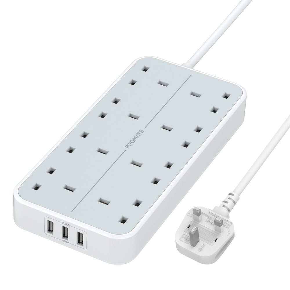 Promate Power Strip With 3250w 8 Ac Outlets, 3 Usb Intellicharge Ports And 2m Cord, Powercord8uk-2m Promate Power Strip With 3250w 8 Ac Outlets, 3 Usb Intellicharge Ports And 2m Cord, Powercord8uk-2m