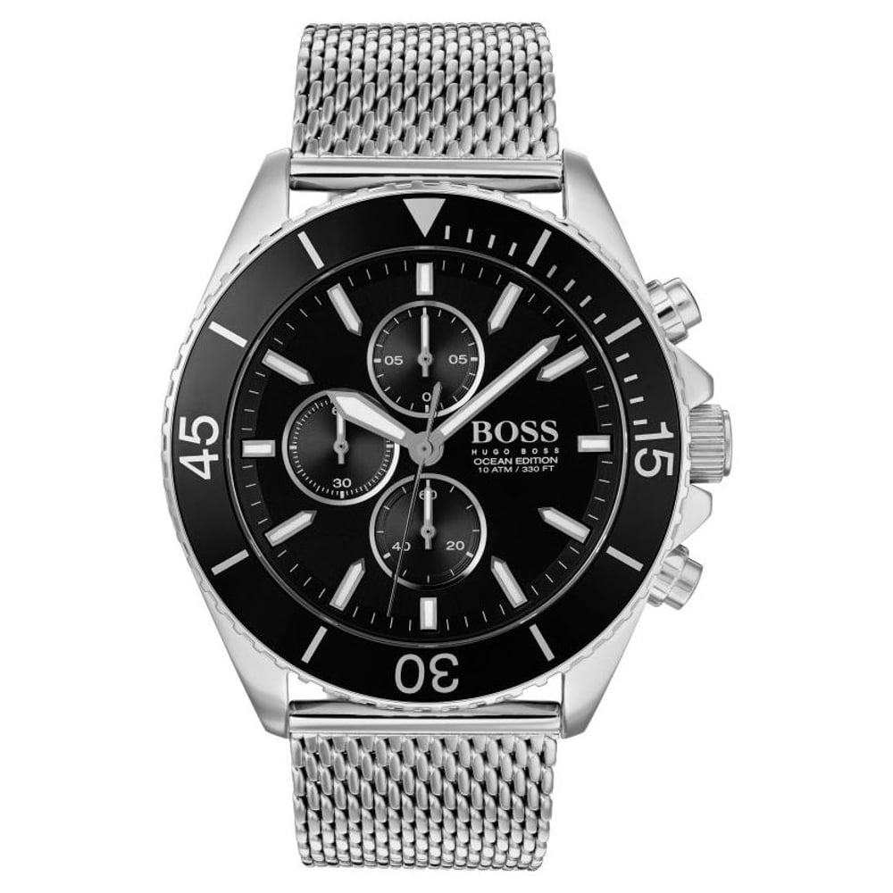 Hugo Boss 1513701 Ocean Edition Quartz Chronograph Silver Mesh Watch Men