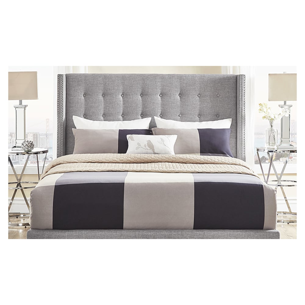 Melina Tufted Linen Wingback Queen Bed with Mattress Grey
