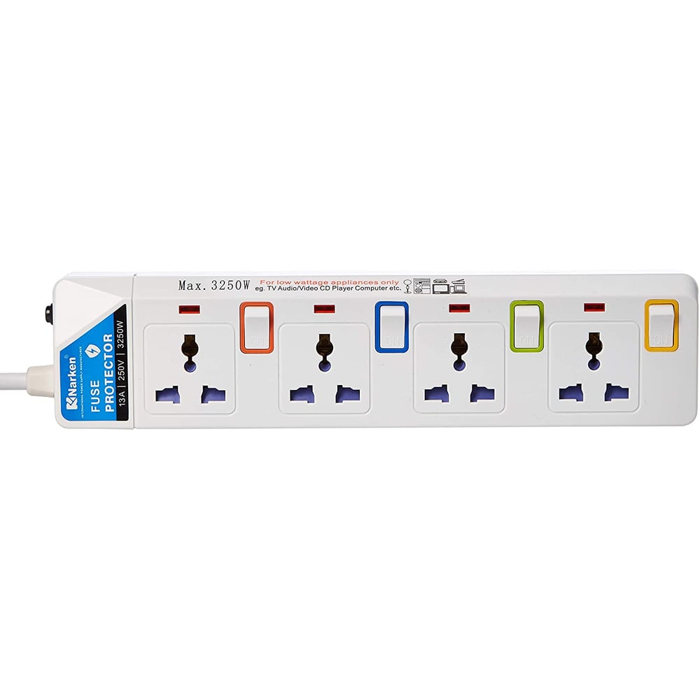 Narken E-series Electric Universal Extension Cord 4 Socket 10 Meter Power Strip Wire, 13a Fuse Surge With Separate Single Switch And Indicate Light, Max 13a, 3250w, Ac 250v Narken E-series Electric Universal Extension Cord 4 Socket 10 Meter Power Strip Wire, 13a Fuse Surge With Separate Single Switch And Indicate Light, Max 13a, 3250w, Ac 250v
