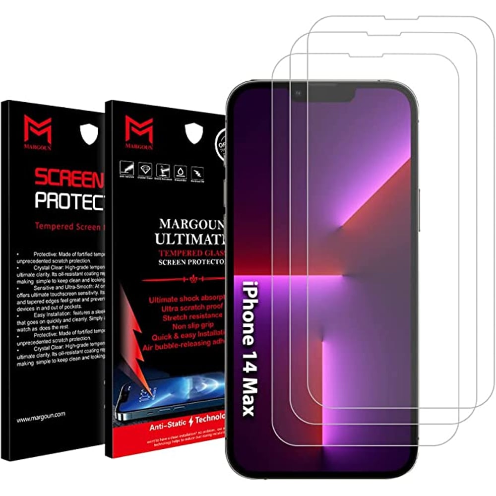 MARGOUN 3 Pack for iPhone 14 Plus Screen Protector Tempered Glass Clear