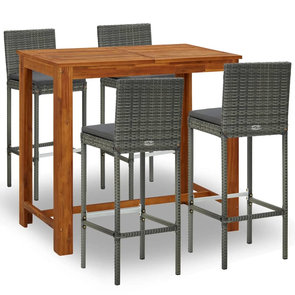 vidaXL 5 Piece Garden Bar Set with Cushions Grey vidaXL 5 Piece Garden Bar Set with Cushions Grey