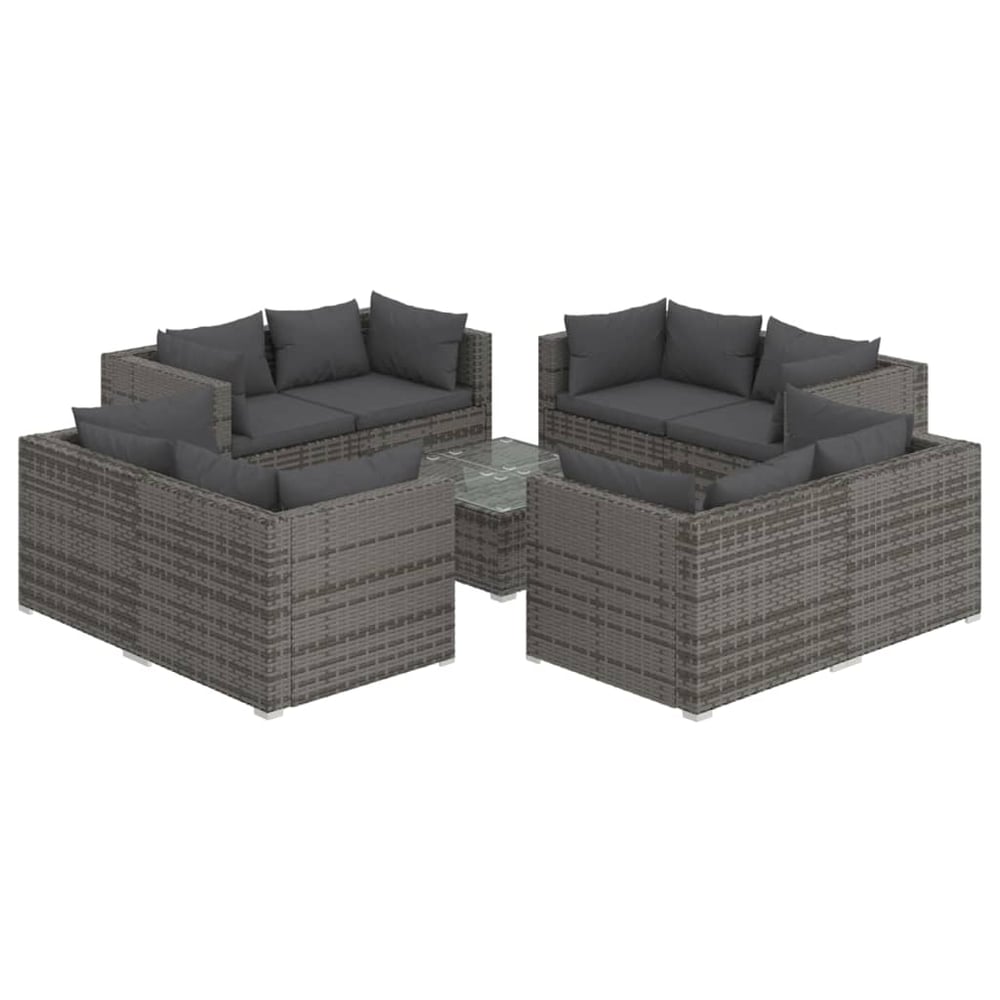 vidaXL 9 Piece Garden Lounge Set with Cushions Poly Rattan Grey vidaXL 9 Piece Garden Lounge Set with Cushions Poly Rattan Grey