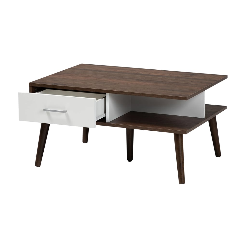 Asghar Furniture - Halin Mid-Century Modern 2-Drawer Coffee Table - Cappuccino