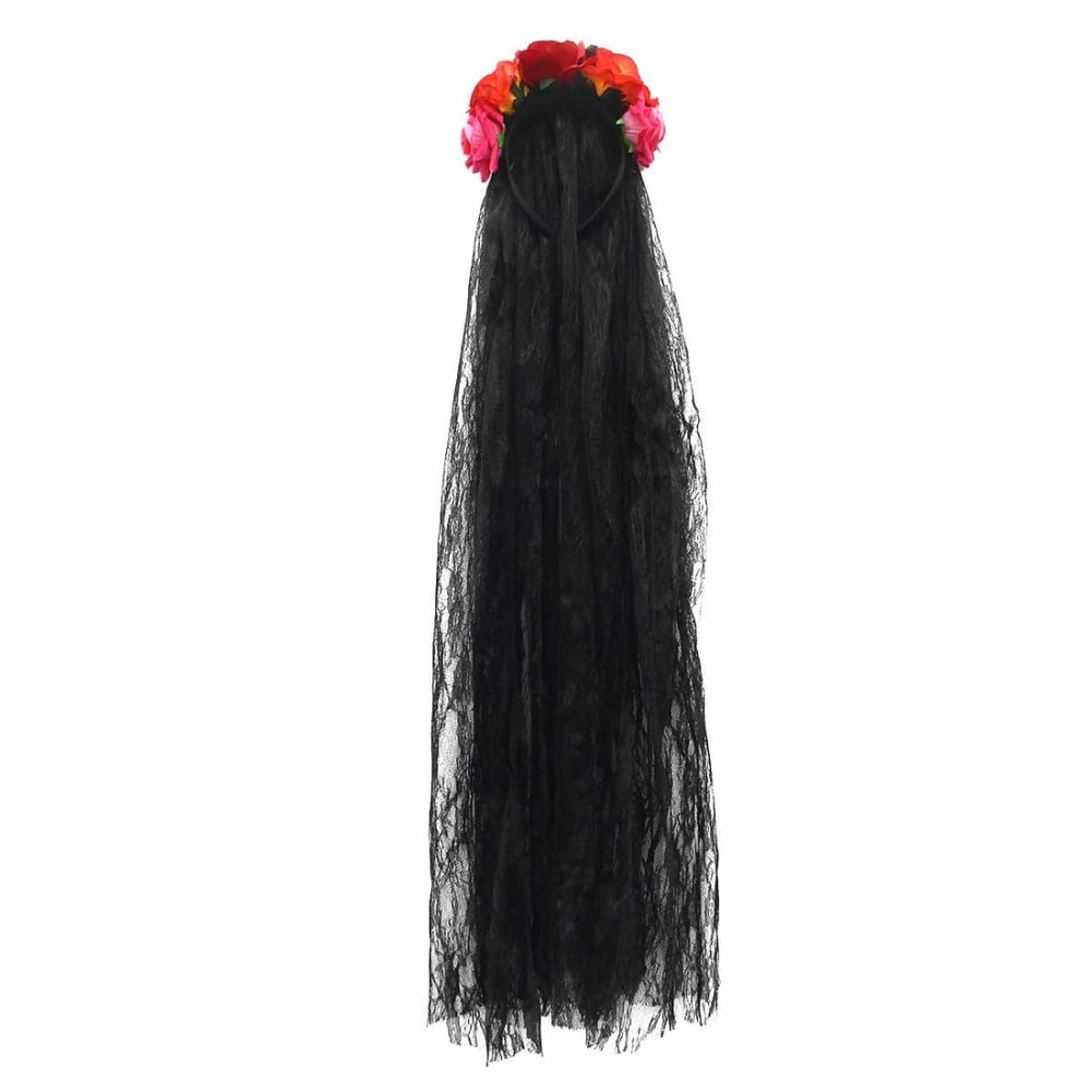 Beaupretty Rose Floral Crown Veil Long Gauze Lace Headband Halloween Fancy Dress Costume Hair Hoop Festival Garland Day Of The Dead Headpiece For Women Girls Beaupretty Rose Floral Crown Veil Long Gauze Lace Headband Halloween Fancy Dress Costume Hair Hoop Festival Garland Day Of The Dead Headpiece For Women Girls