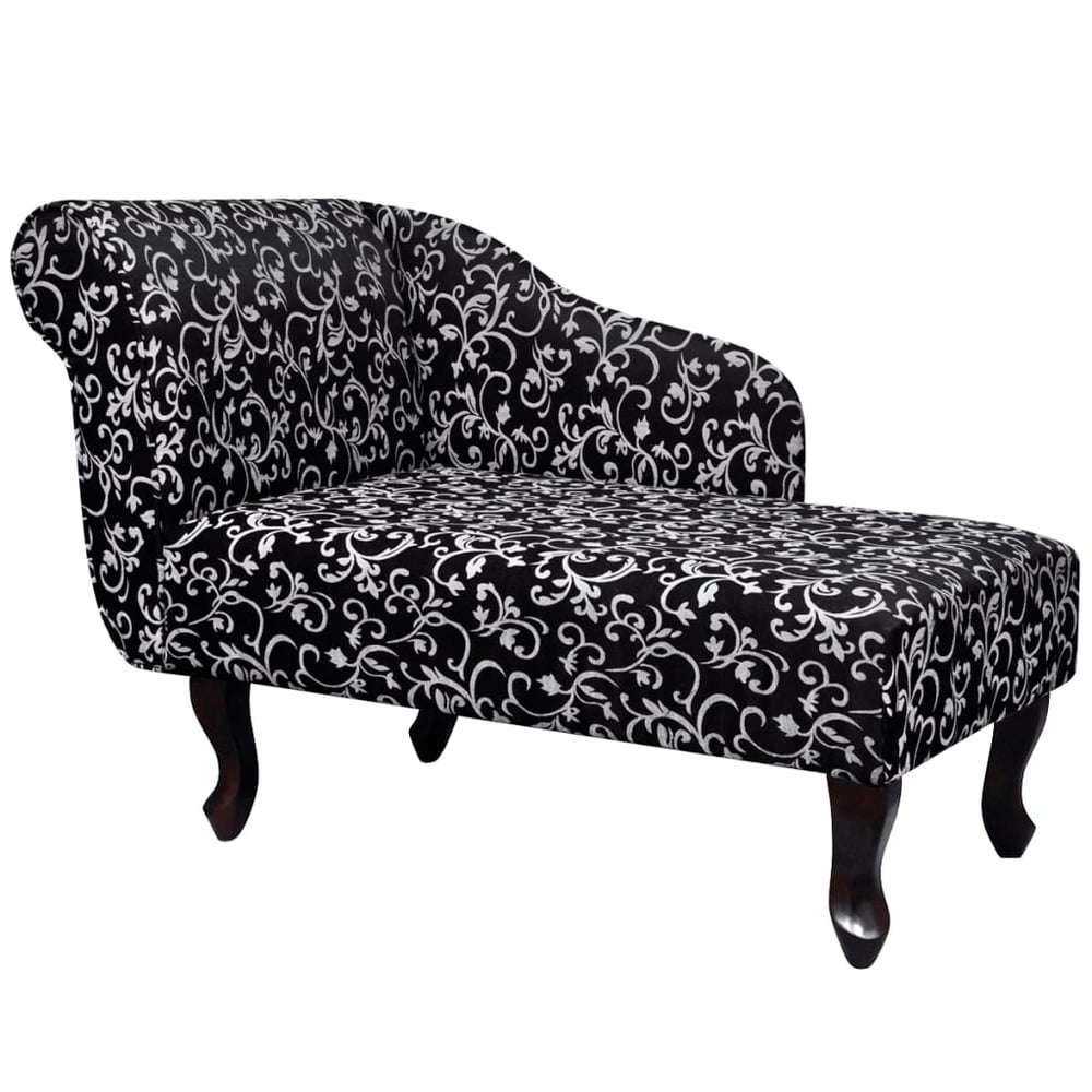 Vidaxl Fabric Chaise Longue With Left Armrest Floral Design Black