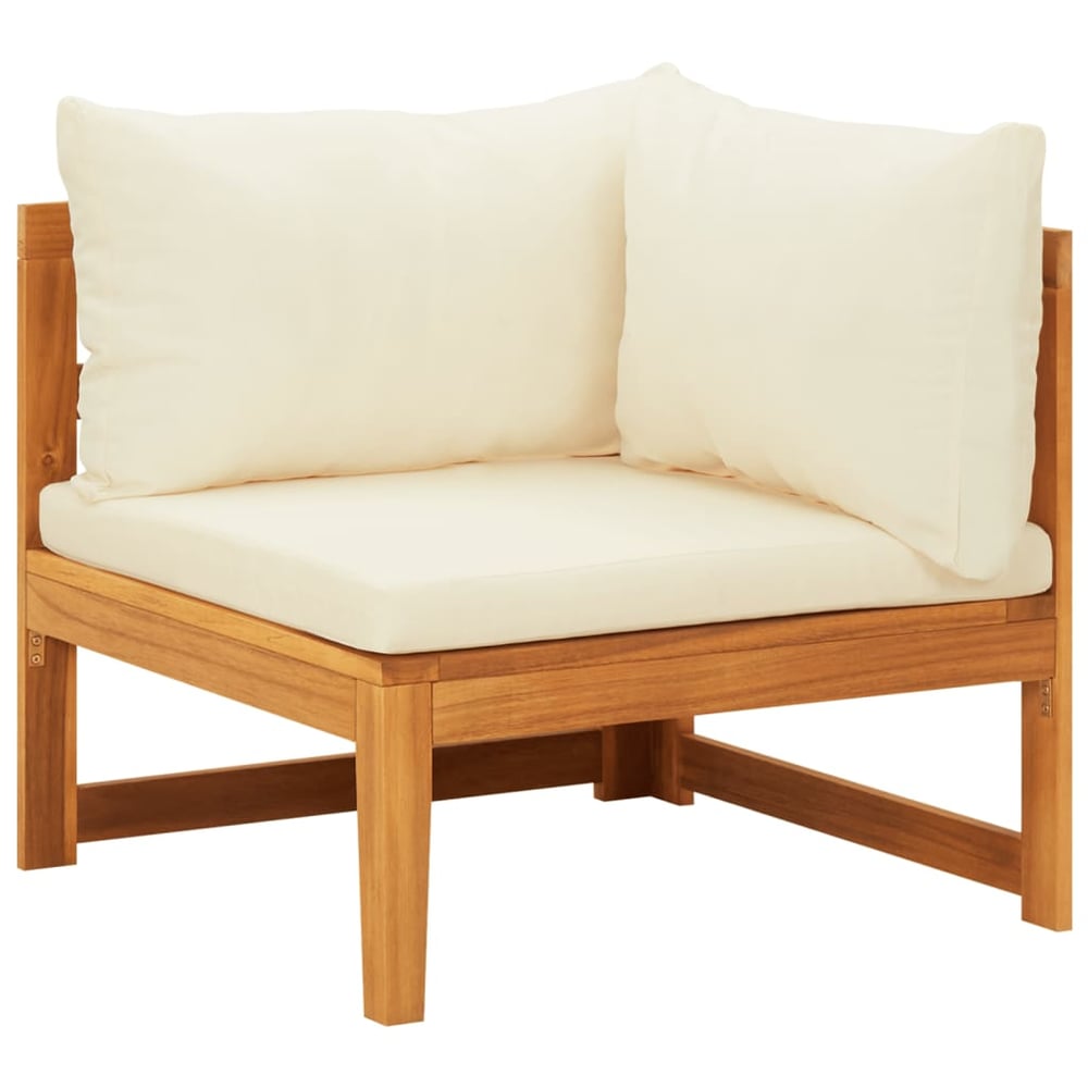 vidaXL Corner Sofa with Cream White Cushions Solid Acacia Wood vidaXL Corner Sofa with Cream White Cushions Solid Acacia Wood