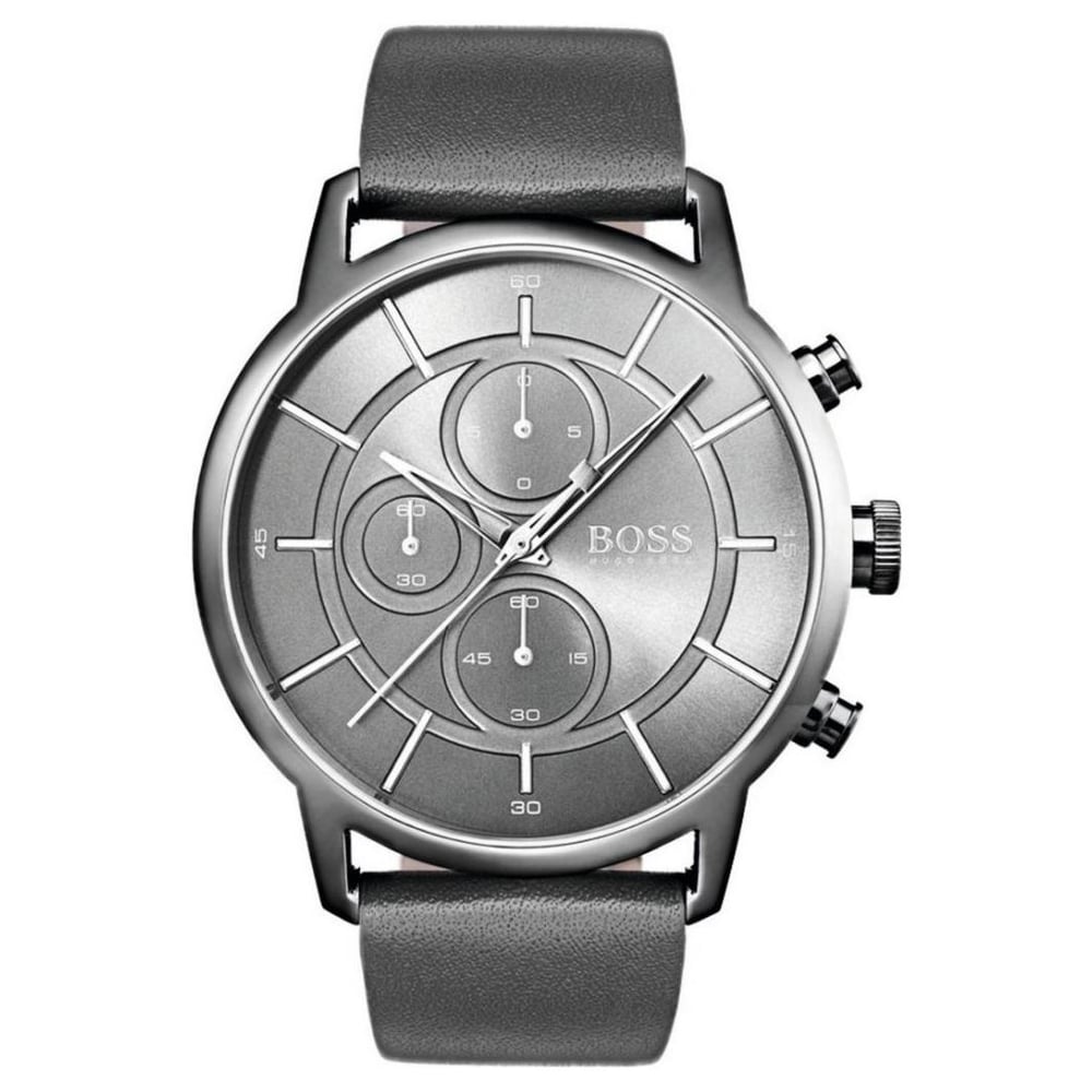 Hugo Boss Architectural Watch For Men with Dark Grey Leather Strap