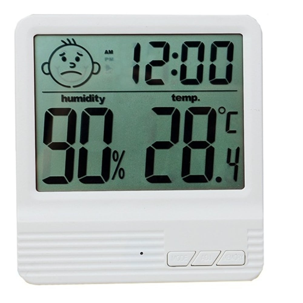Eklasse Digital Clock, Temperature & Humidity Meter With Calendar White EKTHM01AS