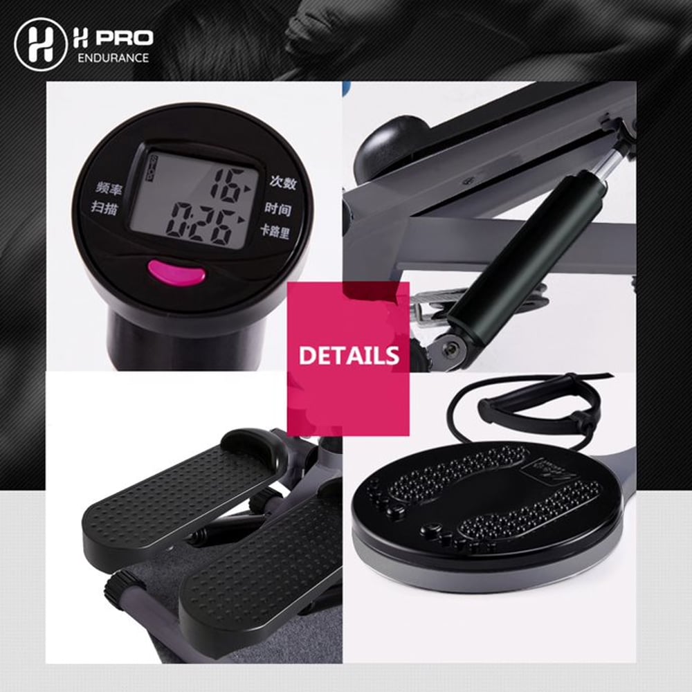 H Pro Multi-function Stepper Household Mute With Handrail Hydraulic Stepper With Dial Display And Foldable Twist Waist Plate Suitable For Office/Gym HM000MS-10