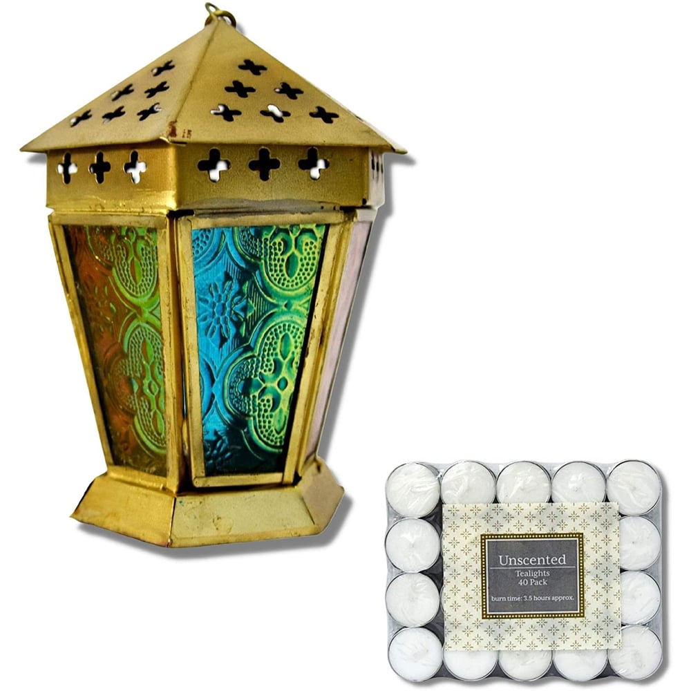 Ramadan Arabic Style Eid Mubarak Lights Hanging Decorative Candle lantern Lamp for wall Hanging Lantern for outdoor and Patio decor, IGL-1116 with 40pcs Unscented Tea Light Candles Ramadan Arabic Style Eid Mubarak Lights Hanging Decorative Candle lantern Lamp for wall Hanging Lantern for outdoor and Patio decor, IGL-1116 with 40pcs Unscented Tea Light Candles