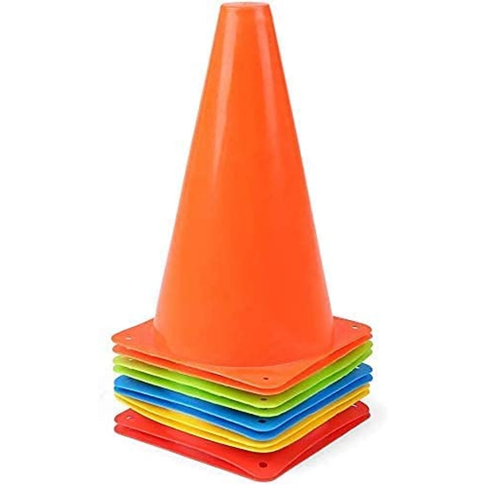 ULTIMAX Agility Marker Cone Set for Athletics and Social Distancing Traffic Cones Outdoor Sport Cones for Kids Football Soccer Training Cones 10 Pack- 23 cm Assorted Color