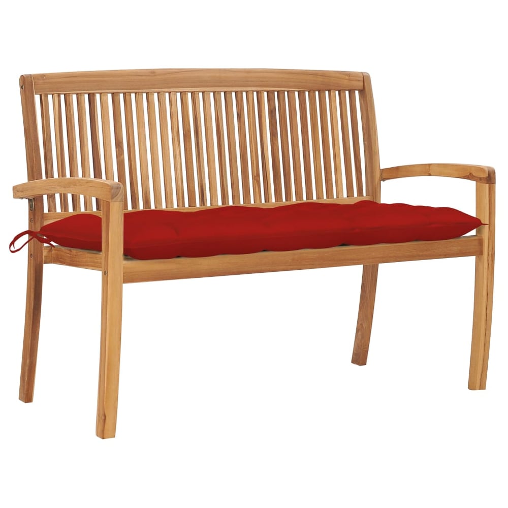 Vidaxl Stacking Garden Bench With Cushion 128.5 Cm Solid Teak Wood