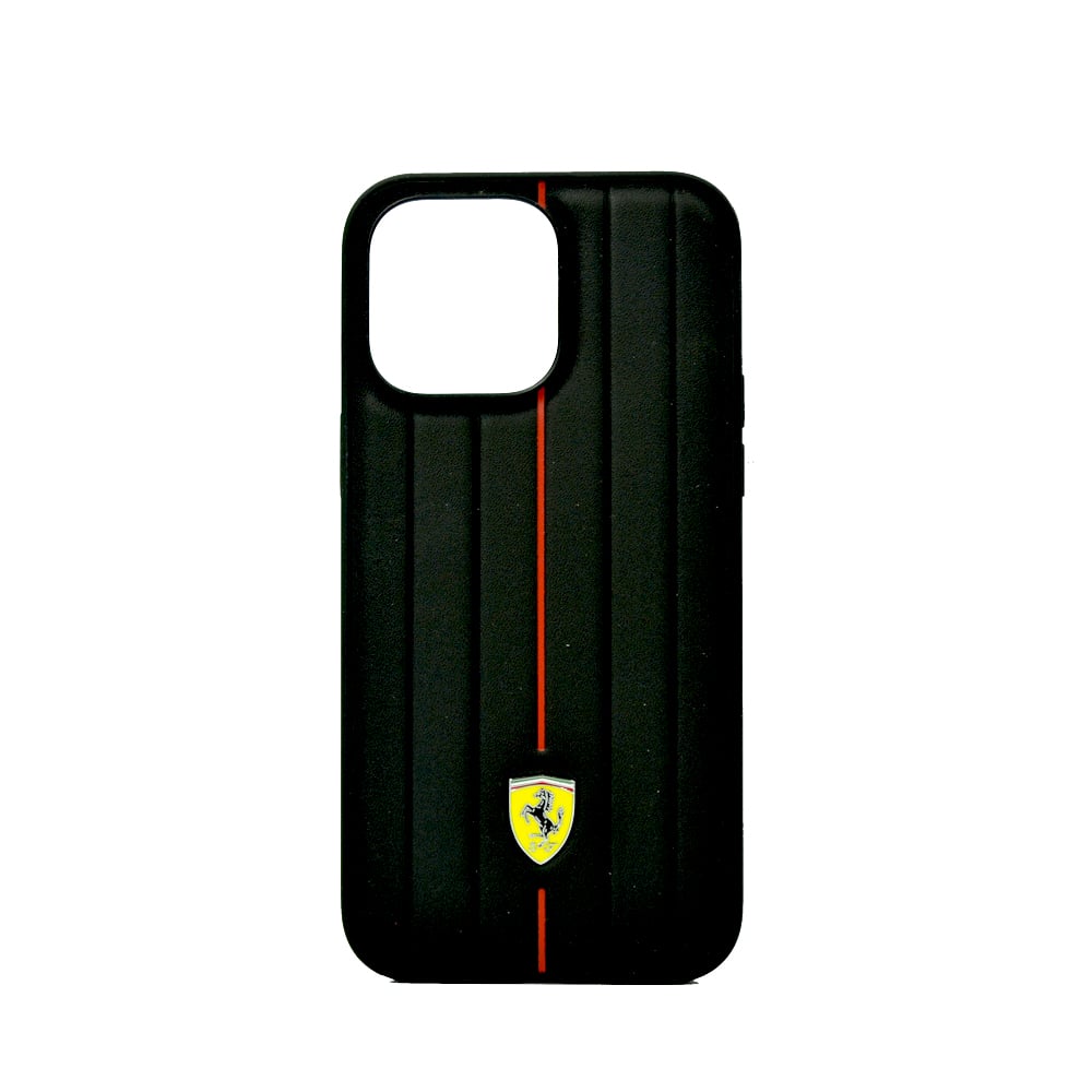 Ferrari Leather Case With Embossed Stripes Yellow Shield Logo For Iphone 14 Pro Max Black Ferrari Leather Case With Embossed Stripes Yellow Shield Logo For Iphone 14 Pro Max Black