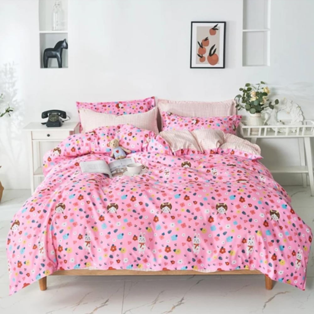 DEALS FOR LESS - Single Size, Duvet Cover, Bedding Set of 4 Pieces, Pink Color with flower Design, 1 Duvet cover + 1 Fitted bedsheet + 2 pillow covers DEALS FOR LESS - Single Size, Duvet Cover, Bedding Set of 4 Pieces, Pink Color with flower Design, 1 Duvet cover + 1 Fitted bedsheet + 2 pillow covers