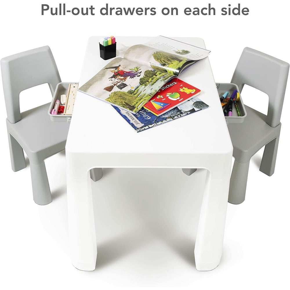 Home Canvas Multi Functional Early Learning Study Table & Chair Set, Table and Chair for Kids of 3 Years and Above White and Grey