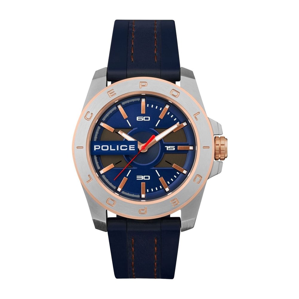 Police Cheltenham Blue Leather Analog Men Watch 15532JSTR-03