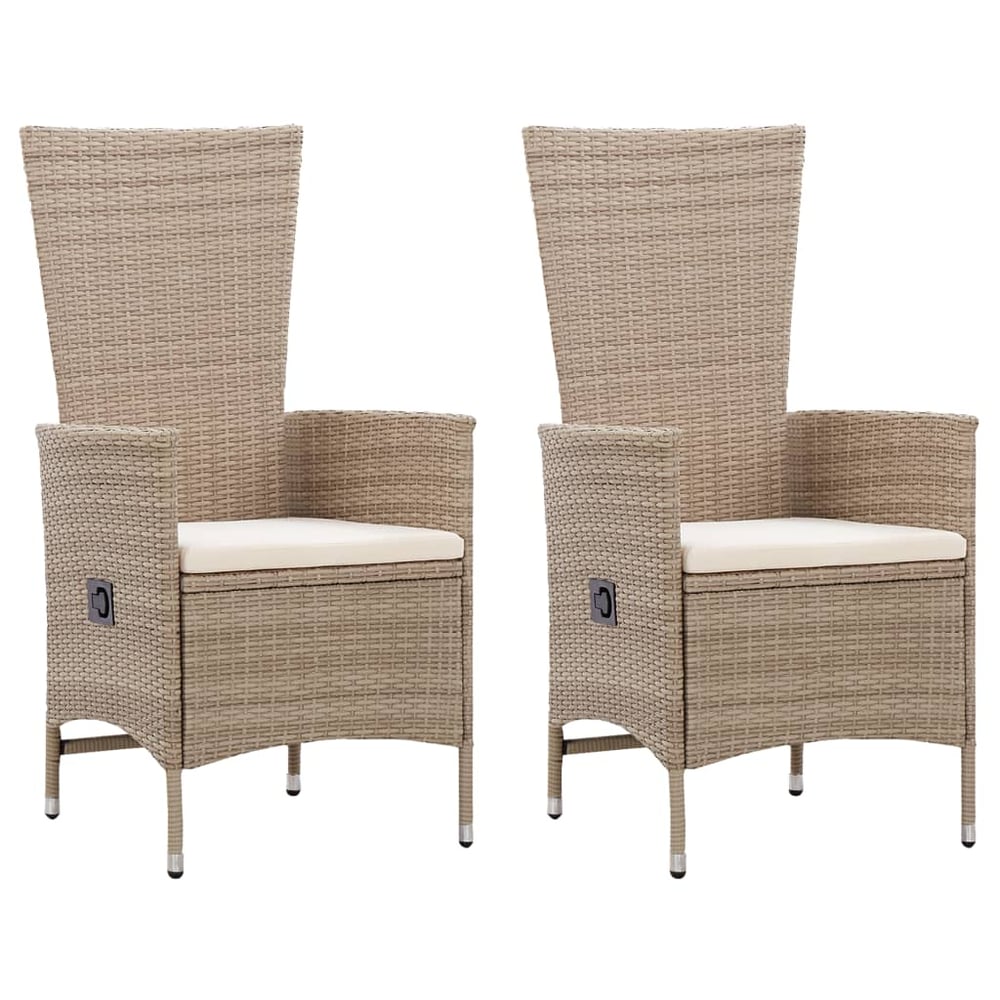 vidaXL Outdoor Chairs 2 pcs with Cushions Poly Rattan Beige vidaXL Outdoor Chairs 2 pcs with Cushions Poly Rattan Beige