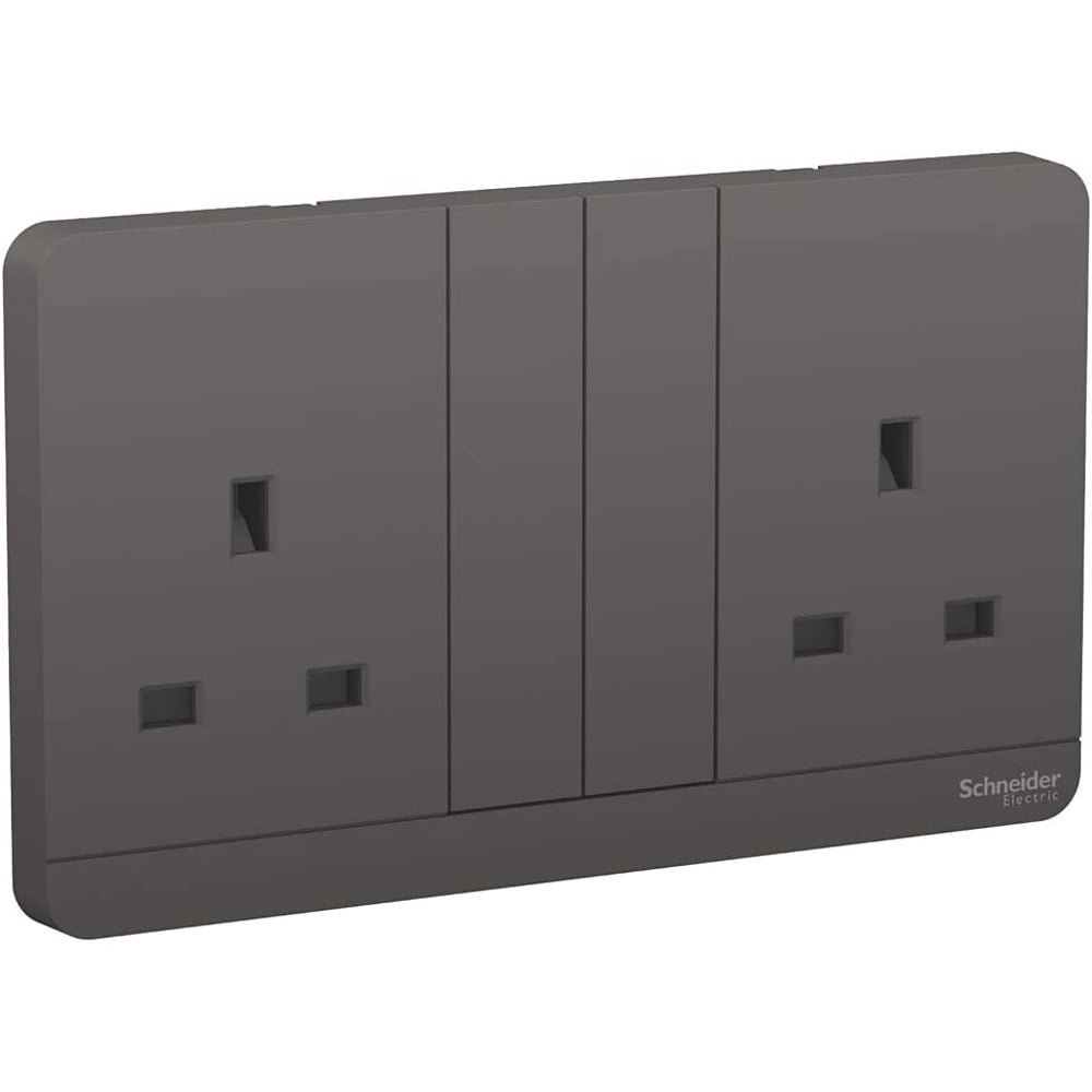 Schneider Electric Avataron E83t25_dg_g12 Double Switch Socket 3p With Shutter 13amps 250v Dark Grey Schneider Electric Avataron E83t25_dg_g12 Double Switch Socket 3p With Shutter 13amps 250v Dark Grey