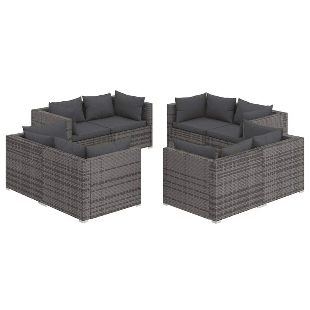 vidaXL 8 Piece Garden Lounge Set with Cushions Poly Rattan Grey vidaXL 8 Piece Garden Lounge Set with Cushions Poly Rattan Grey