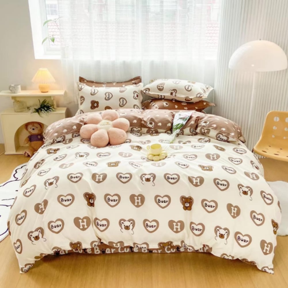 Luna Home Single Size 4 Pieces Bedding Set Without Filler, Cute Bears Design Luna Home Single Size 4 Pieces Bedding Set Without Filler, Cute Bears Design