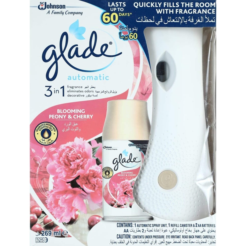 Glade Automatic Spray holder and Blooming Peony and Cherry Blossom Refill 269ml Glade Automatic Spray holder and Blooming Peony and Cherry Blossom Refill 269ml