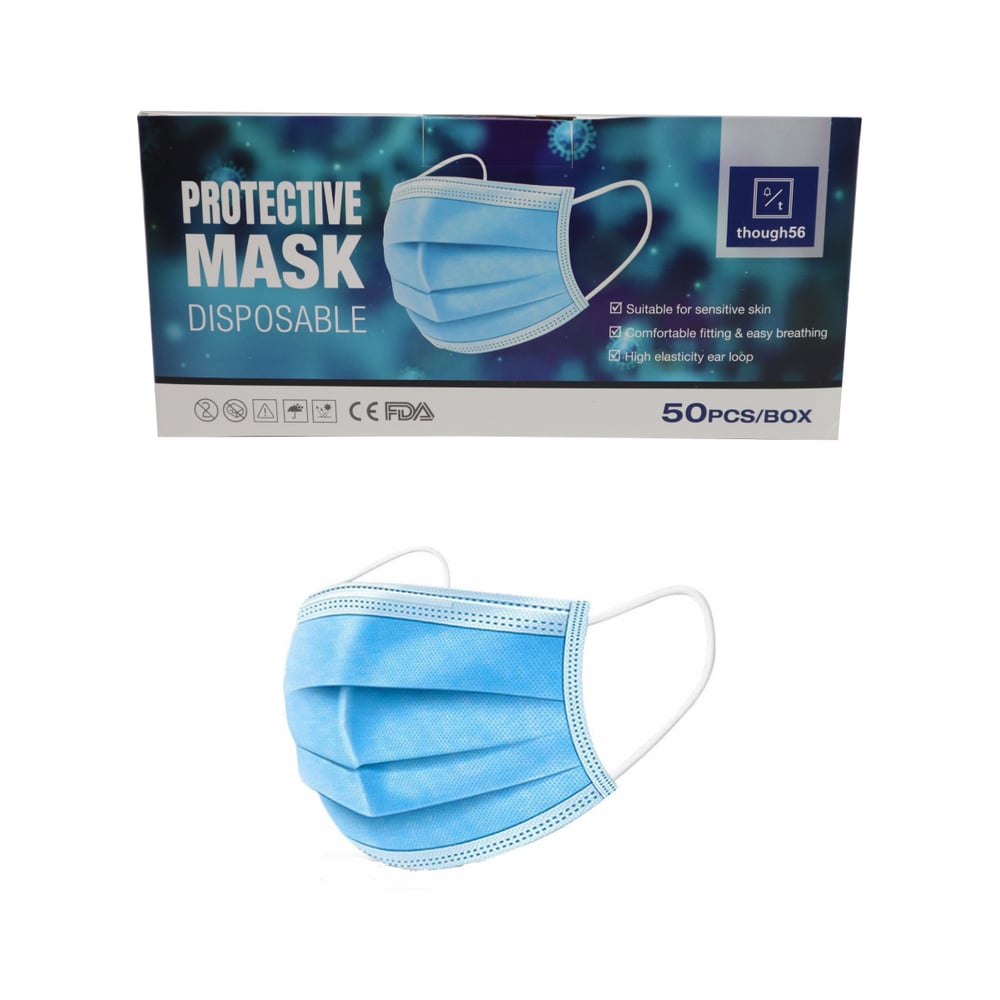 Buy 3 Ply Disposable Blue Face Mask For Adults (50pieces) Online in UAE Sharaf DG