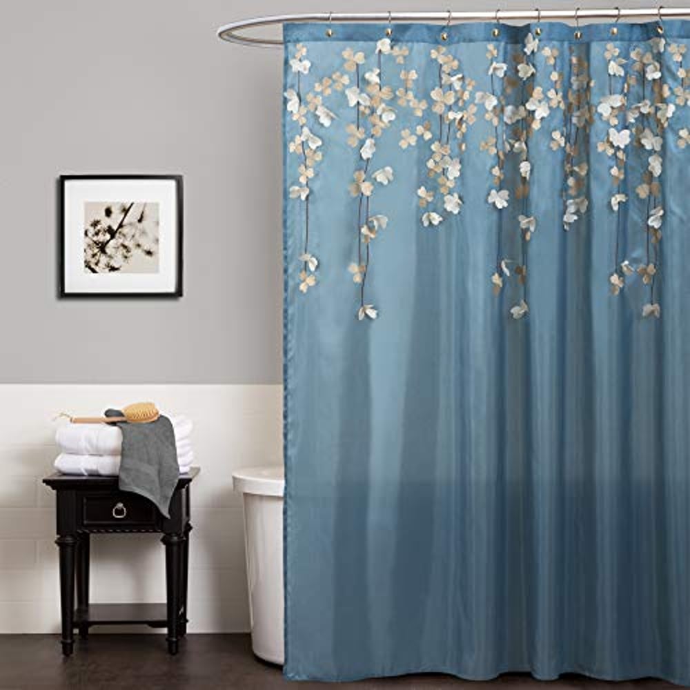 Lush Decor Flower Drops Shower Curtain | Embroidered Textured Fabric Floral Bathroom Decor, 72 X 72 , Blue And White Lush Decor Flower Drops Shower Curtain | Embroidered Textured Fabric Floral Bathroom Decor, 72 X 72 , Blue And White