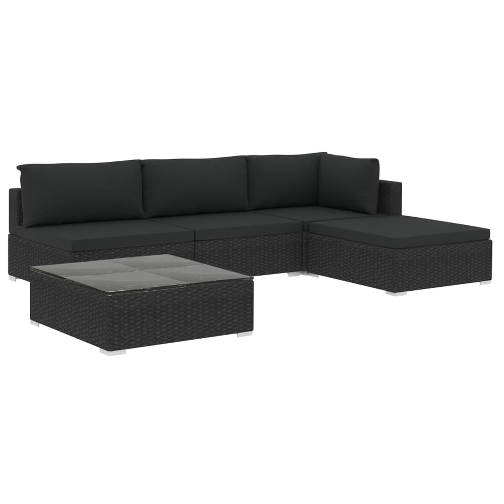 Vidaxl 5 Piece Garden Lounge Set With Cushions Poly Rattan Black Vidaxl 5 Piece Garden Lounge Set With Cushions Poly Rattan Black