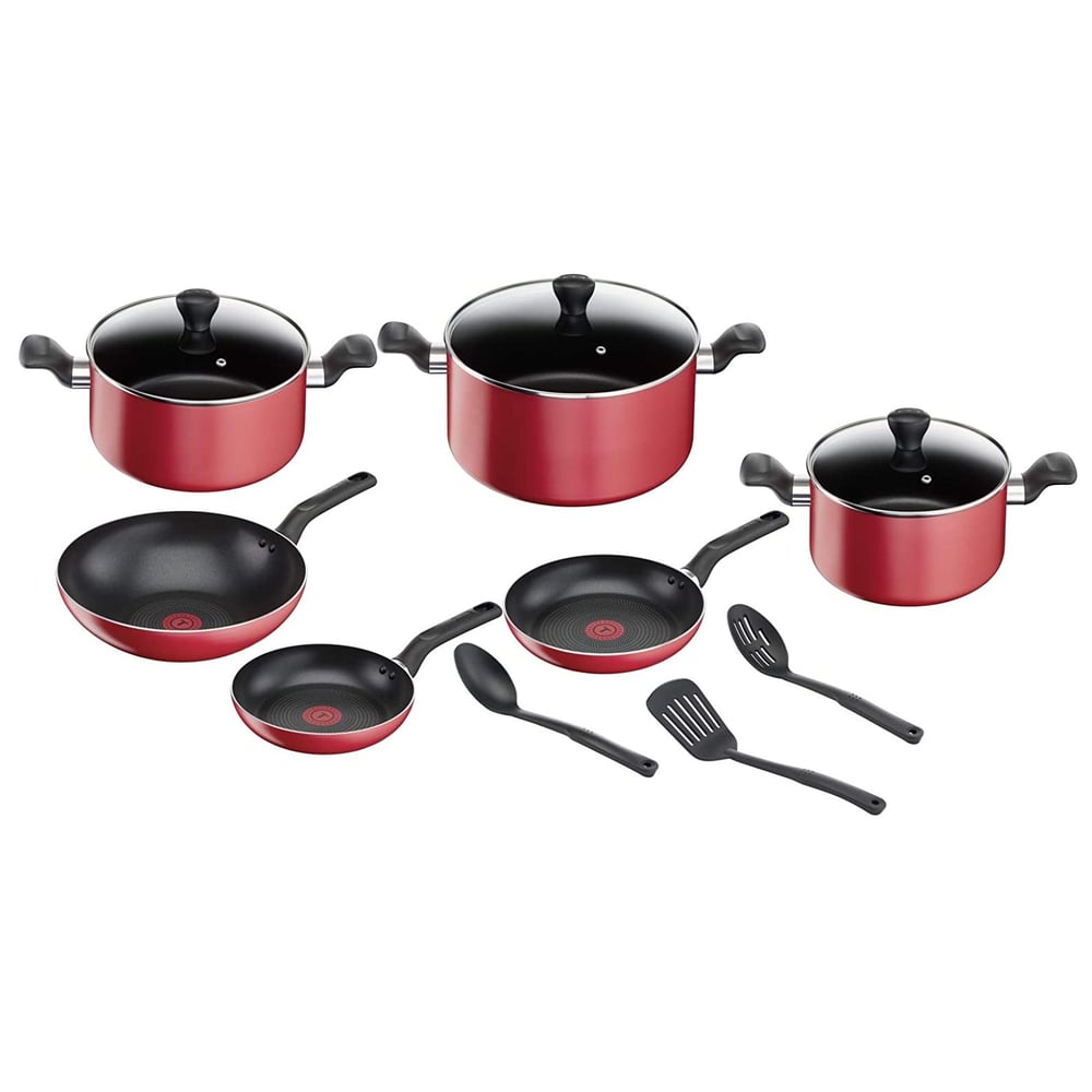 Tefal Super Cook Non Stick W/Thermo-Spot 12 Pcs Cooking Set Red B243SC85