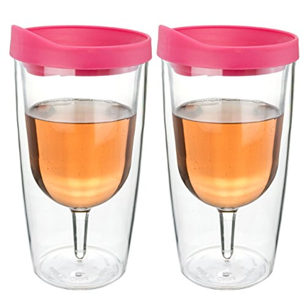 Southern Homewares Pink Insulated Wine Tumbler - Double Wall Acrylic - 10Oz, Set Of 2 Southern Homewares Pink Insulated Wine Tumbler - Double Wall Acrylic - 10Oz, Set Of 2
