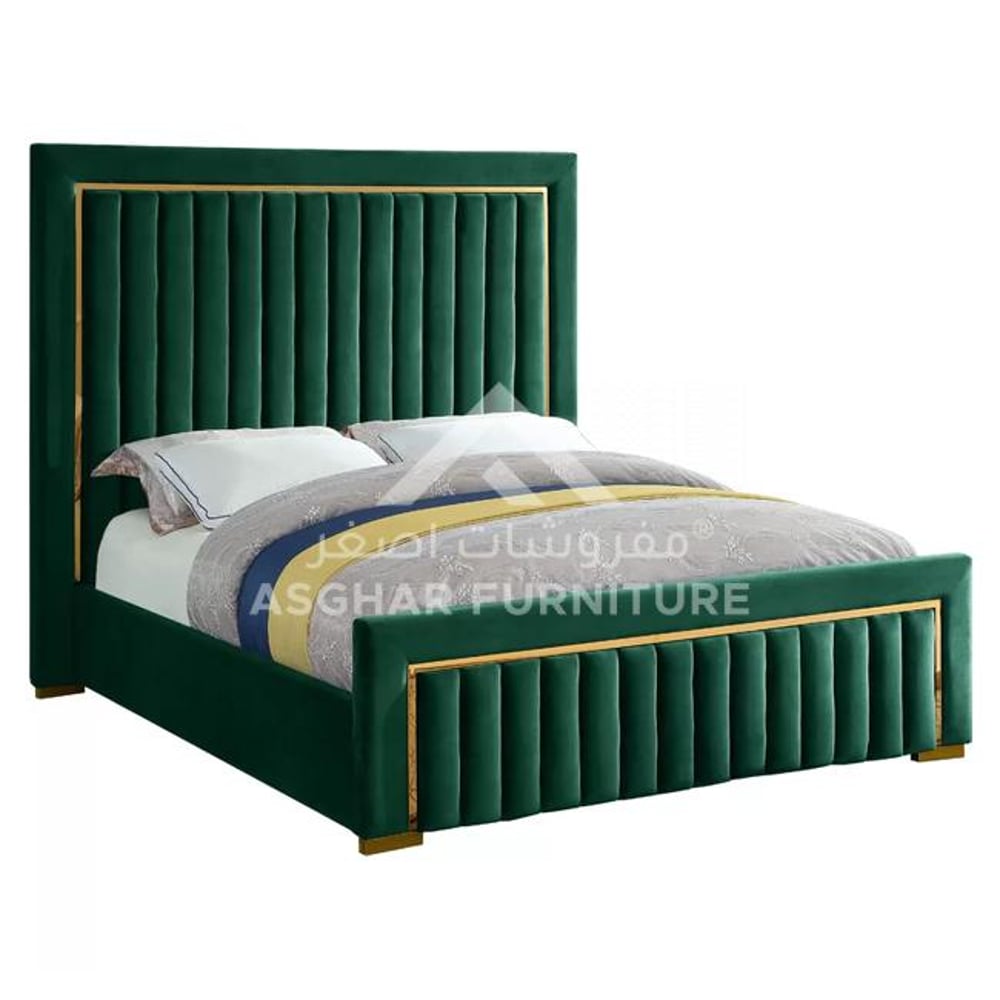 Asghar Furniture - Glam Velvet Bed - Emerald Green King Without Mattress Asghar Furniture - Glam Velvet Bed - Emerald Green King Without Mattress