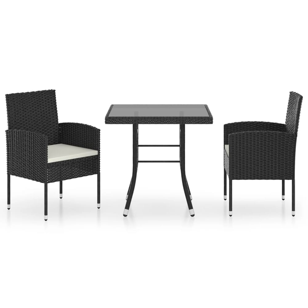 vidaXL 3 Piece Garden Dining Set Poly Rattan Black